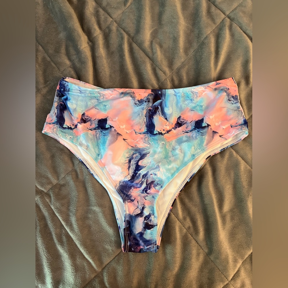 Marble print bikini swimsuit high waisted